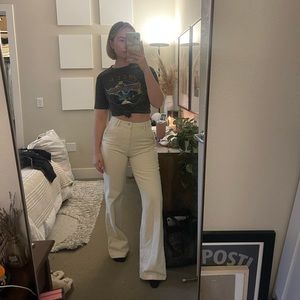 Zara collection high waist ivory wide leg jean